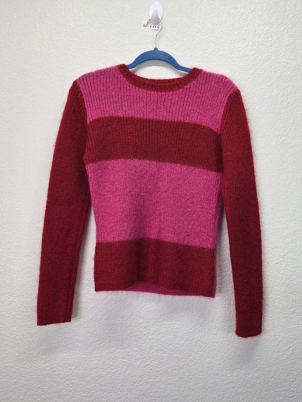 VTG Y2K Tommy Hilfiger Mohair Blend Striped Sweater Red Pink Knit Pullover Large